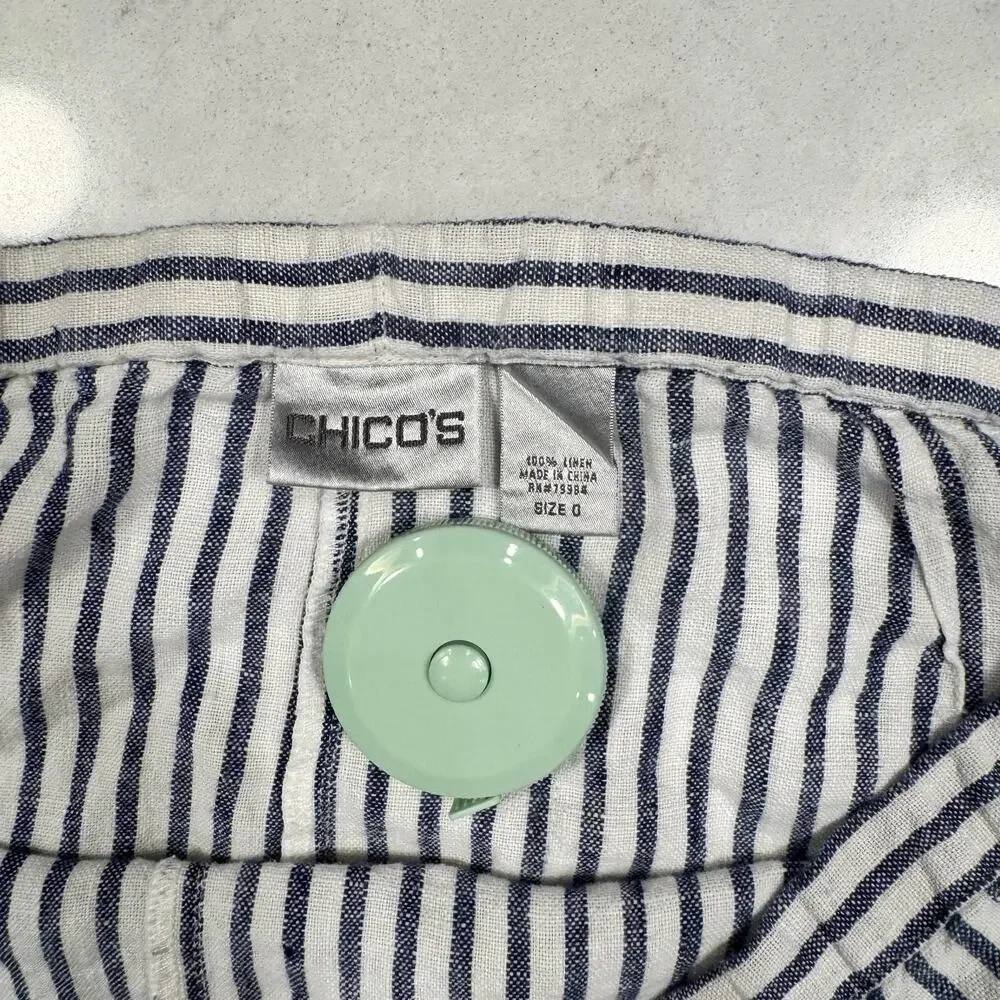 Chico’s Blue & White Striped 100% Linen Coastal Pants Chico's Size 0 Beach - Picture 4 of 16